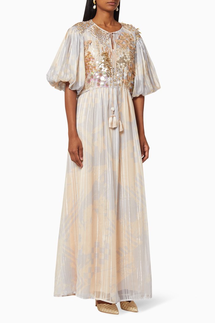 

Magique Gold Encrustation Flowing Kaftan, Grey