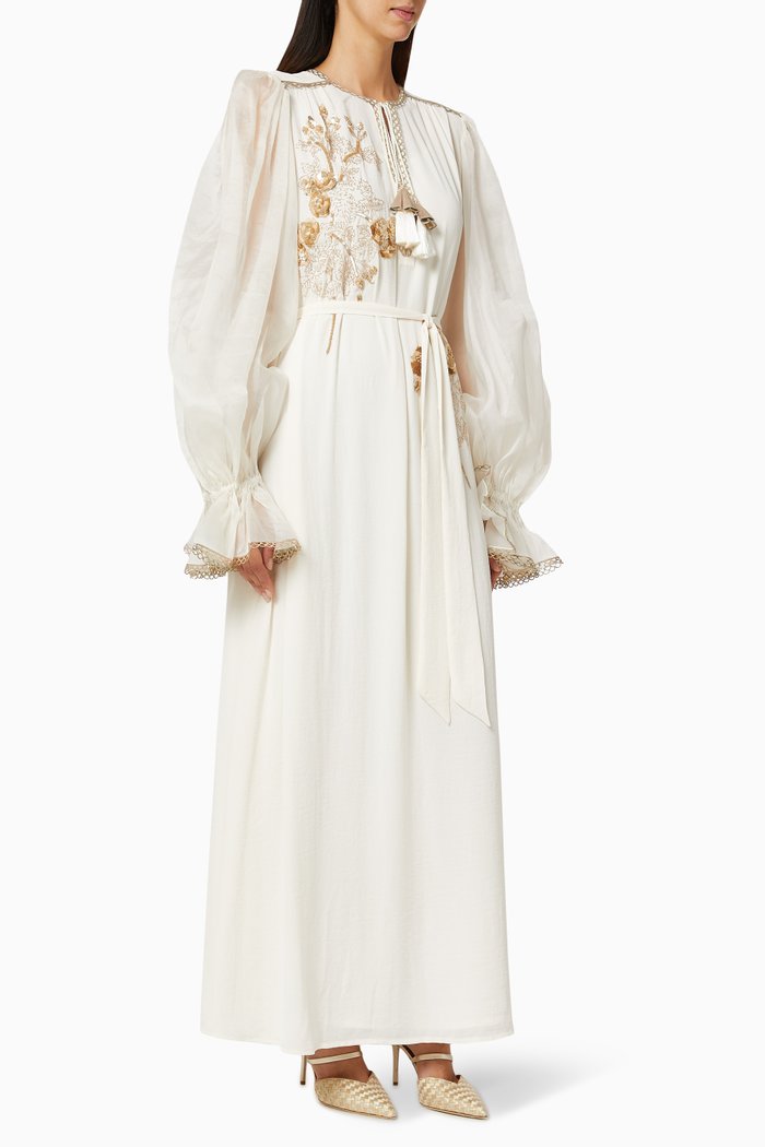 

Maxine Embellished Florette Flowing Kaftan, Neutral