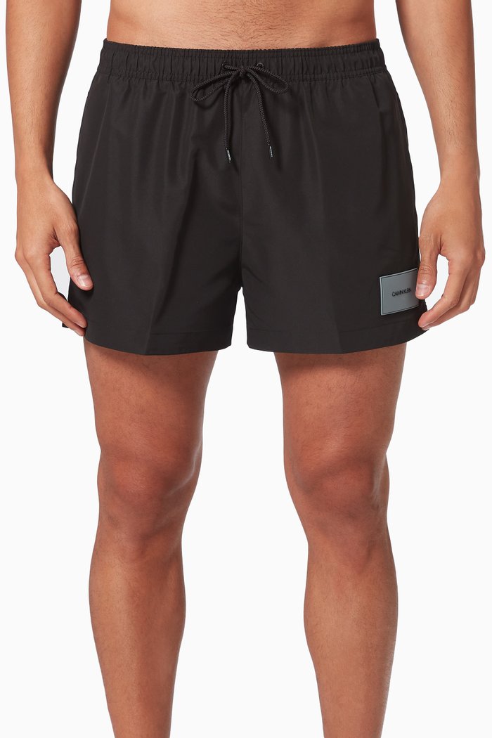 

Short Drawstring Swim Shorts in Recycled Polyester, Black