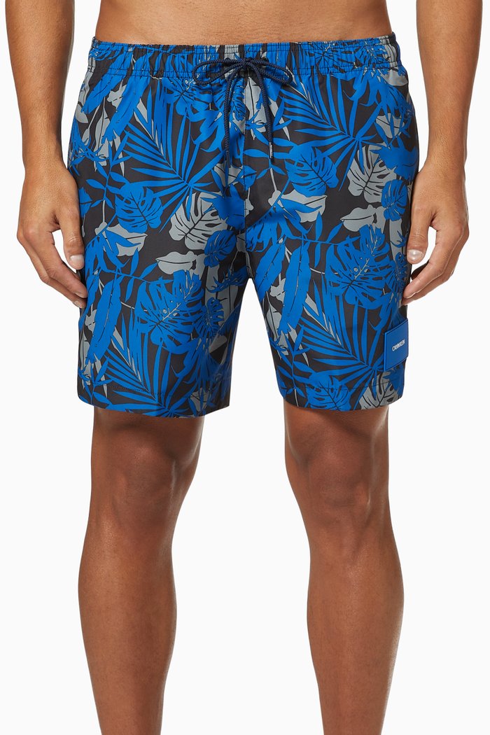 

Medium Drawstring Print Swim Shorts, Blue