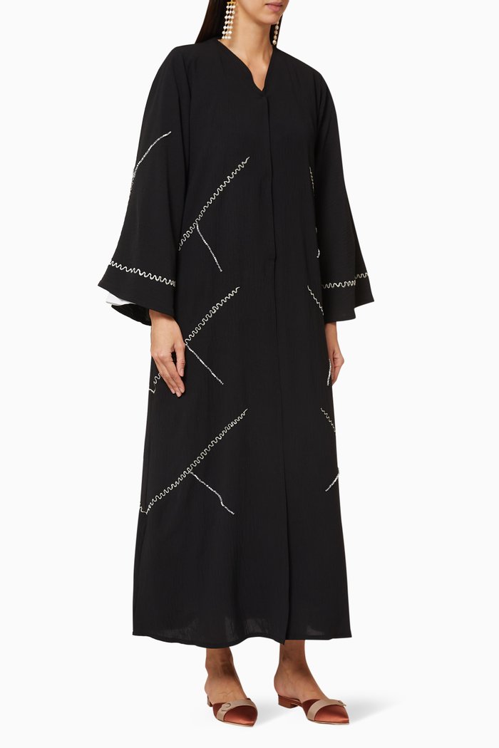 Embroidered Crinkled Crepe Abaya, Black