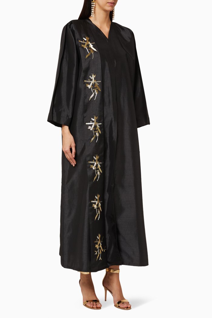 

Geometric Embroidery Tafetta Abaya, Black