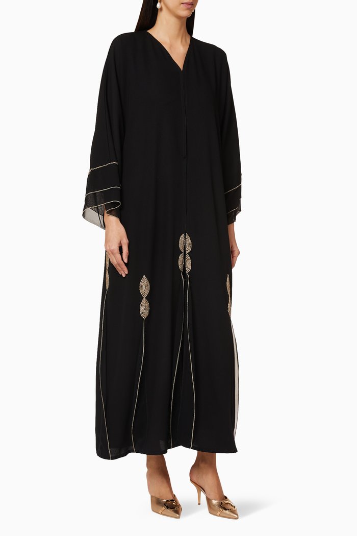 

Floral Embroidery Georgette Abaya, Black