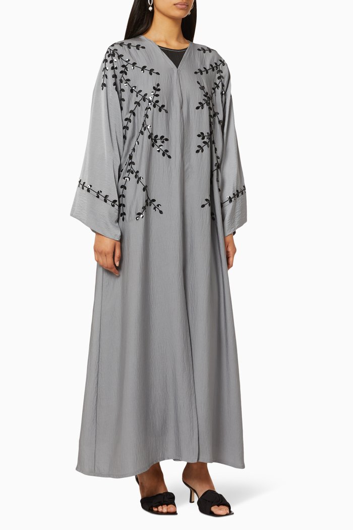 

Leaf Sequin Crinkle Chiffon Abaya, Blue