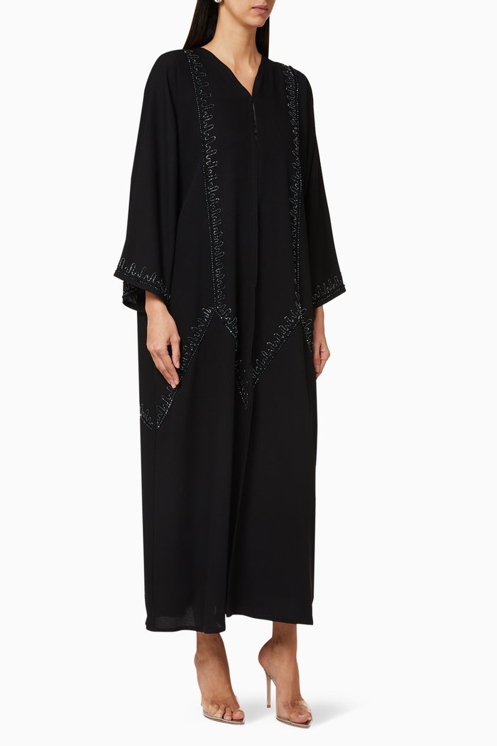 Beaded Crepe Abaya, Black