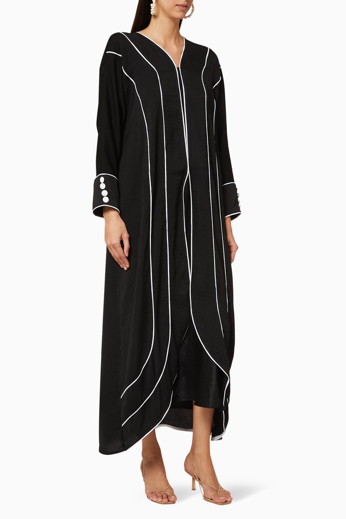 

Contrast Piping Crepe Abaya, Black