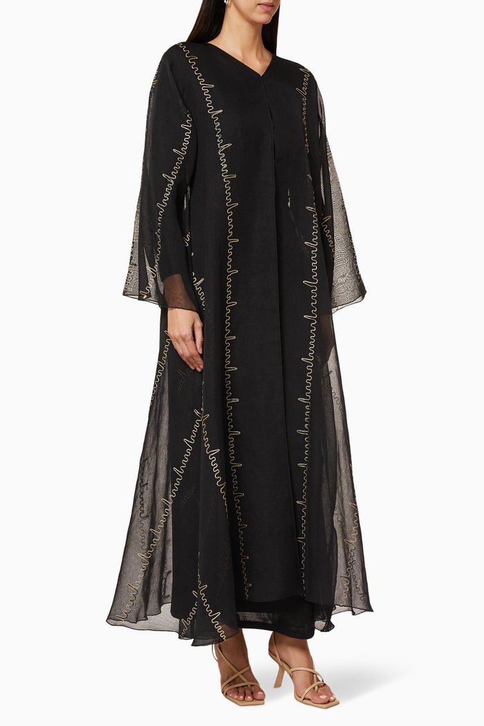 

Embellished Sheer Overlay Abaya, Black