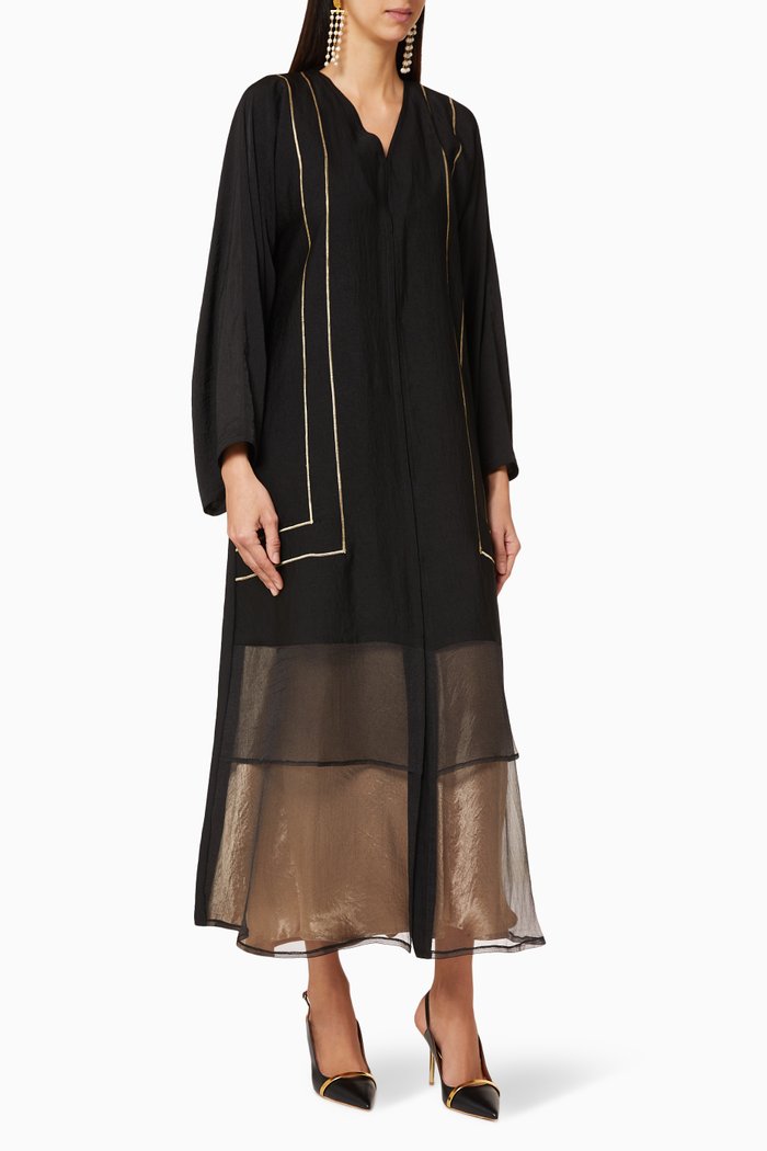

Metallic Details Tiered Abaya, Black