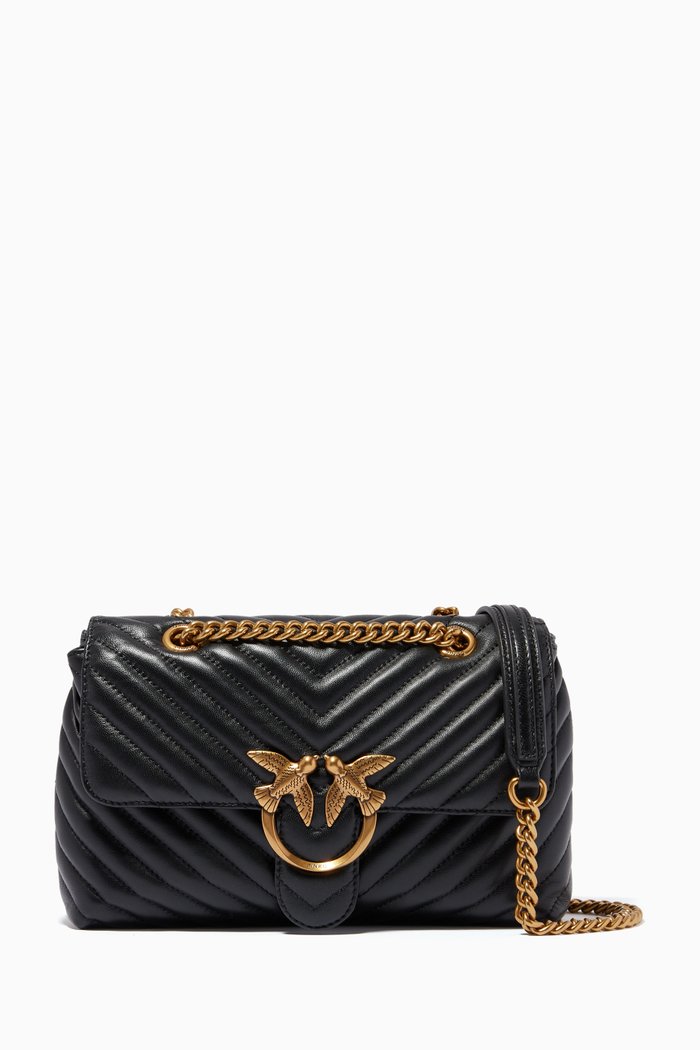 

Love Quilted Shoulder Bag in Leather, Black