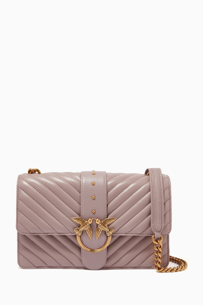 

Classic Love Icon Quilt Shoulder Bag in Leather, Pink