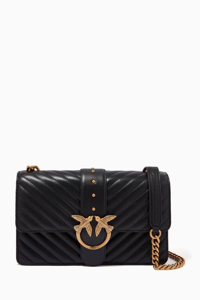 

Classic Love Icon Quilt Shoulder Bag in Leather, Black