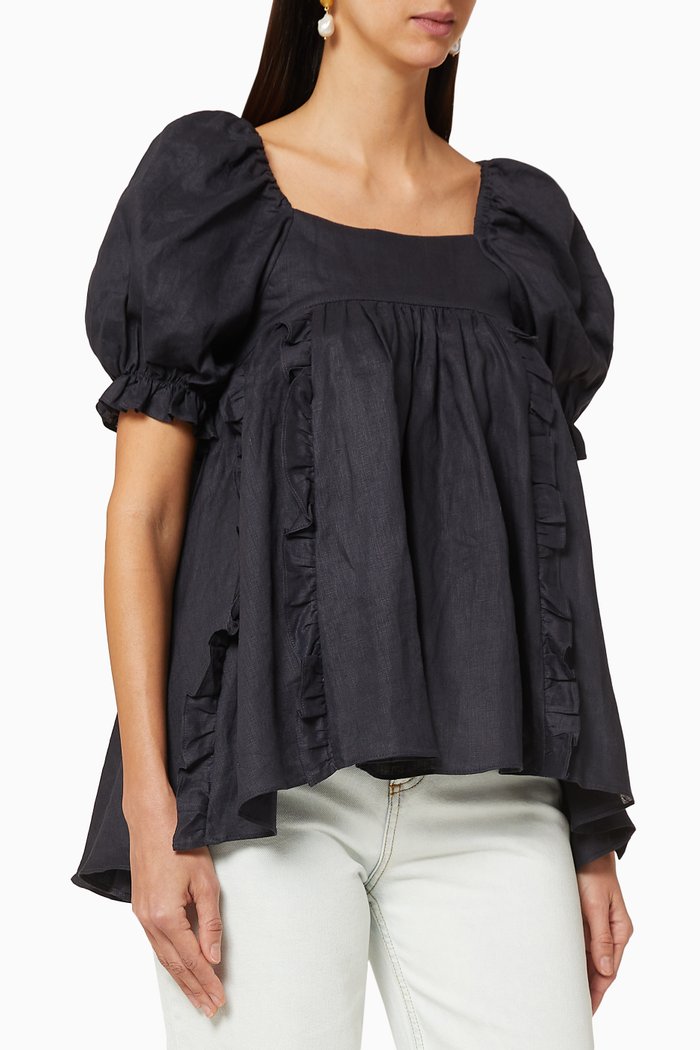 Elle Linen Smock Top, Blue