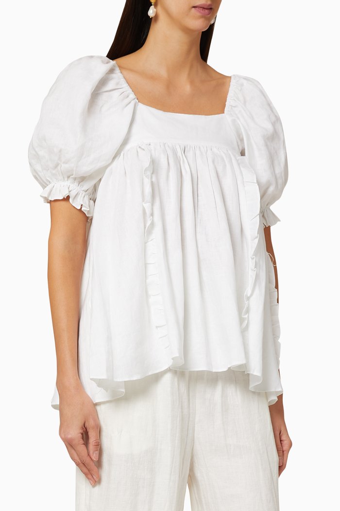 

Elle Linen Smock Top, White