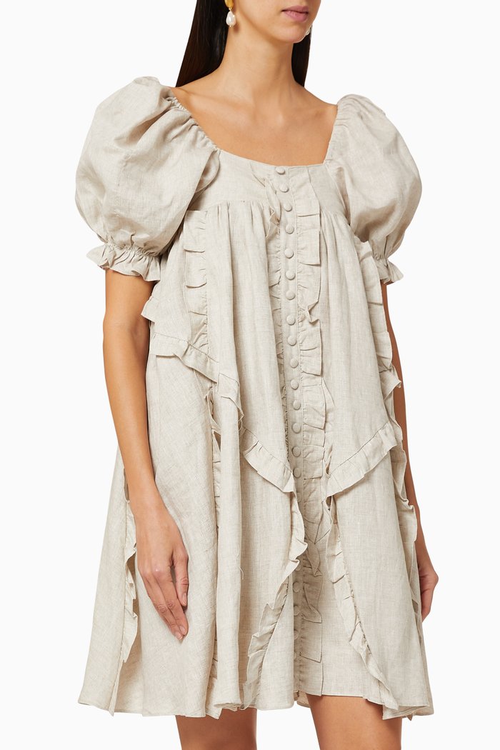 

Annika Linen Mini Smock Dress, Neutral