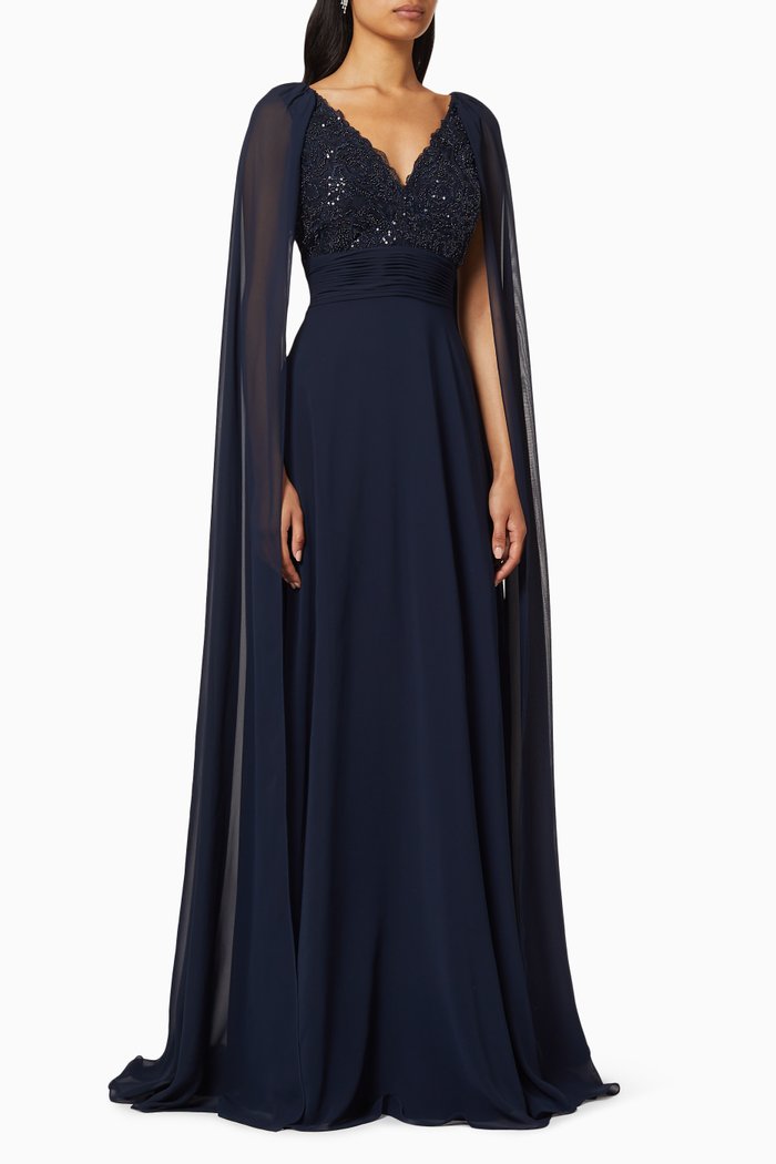 

Embellished Cape Gown, Blue