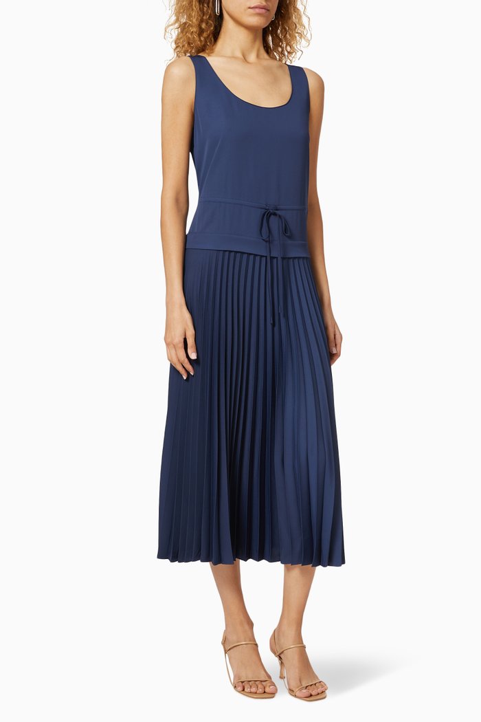 

Satin Crêpe Pleated Dress, Blue