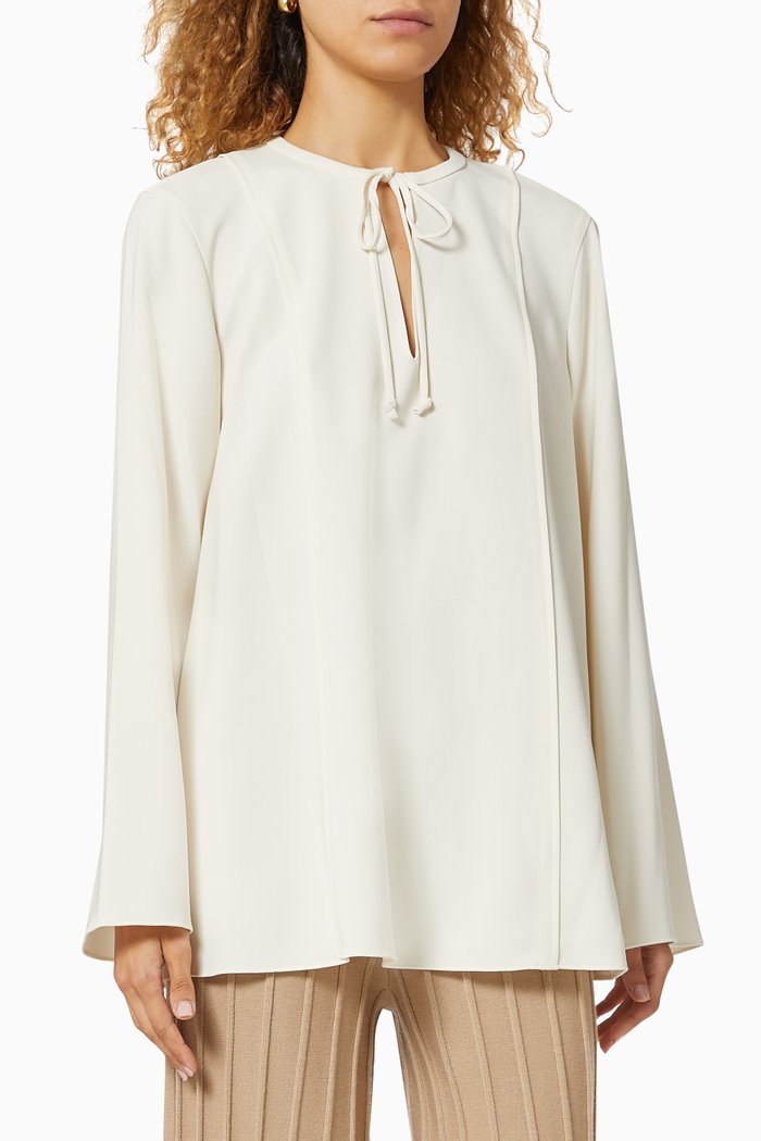 

Long Sleeve Crêpe Top, White