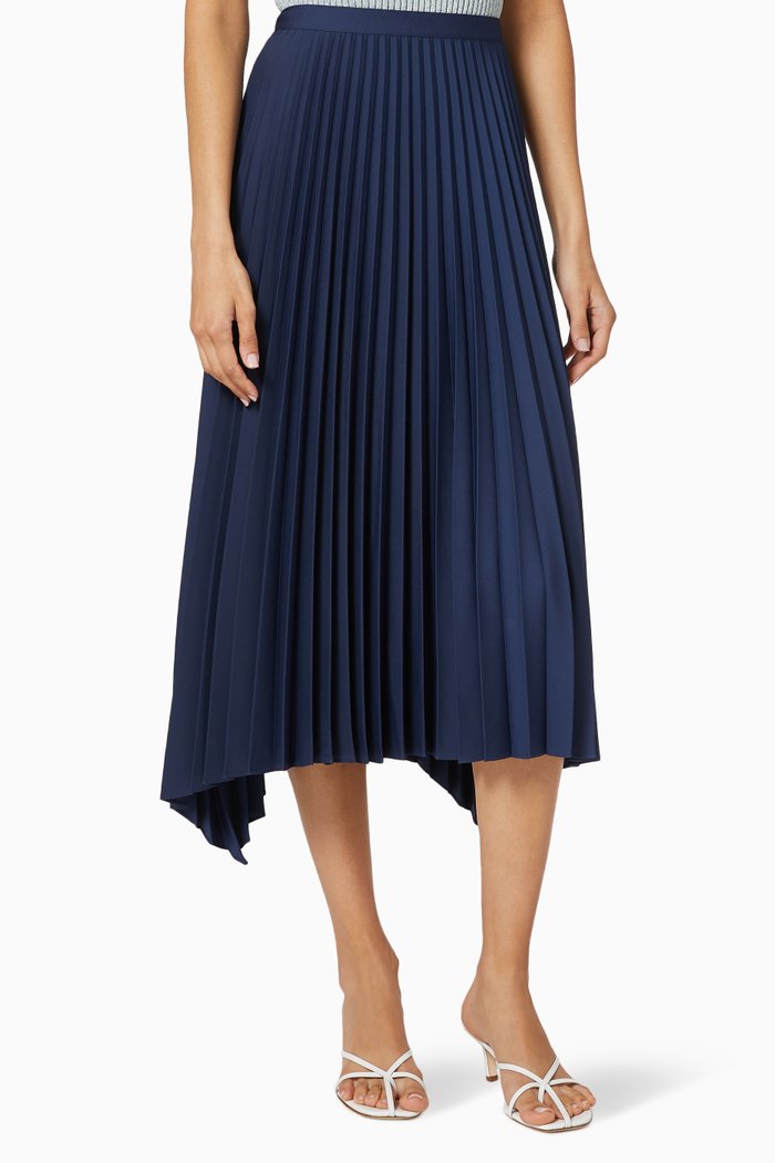 

Asymmetrical Pleated Skirt, Blue