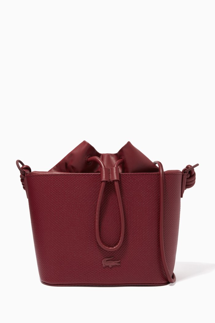 

Chantaco Drawstring Bucket Bag in Matte Piqué Leather, Red