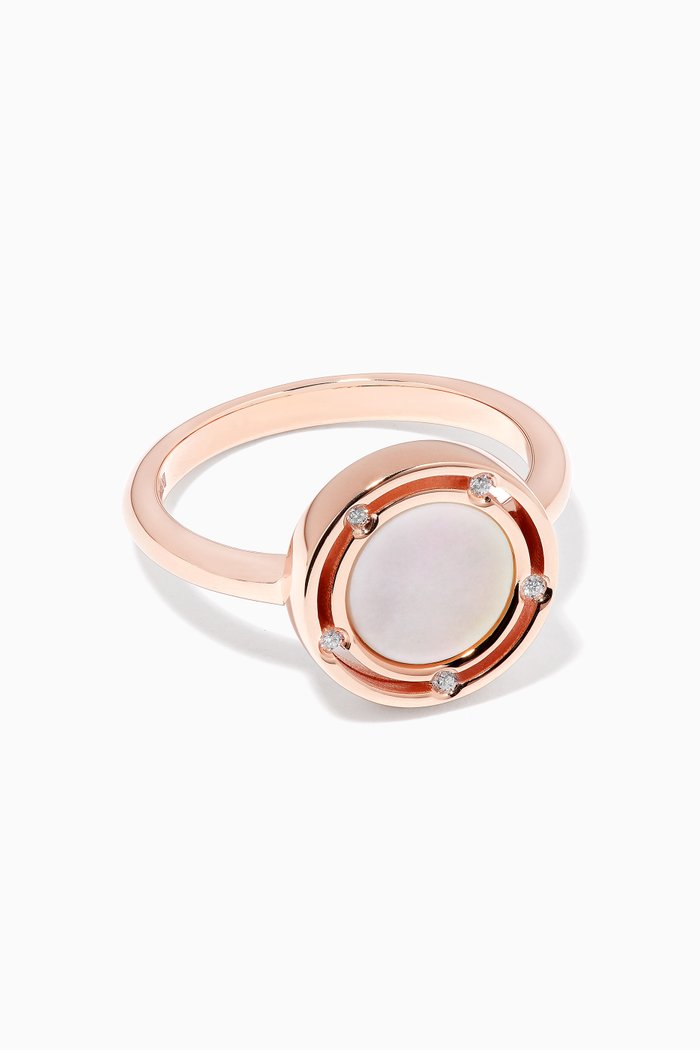 

D.Side Diamond Ring with Mother of Pearl in 18kt Rose Gold, White