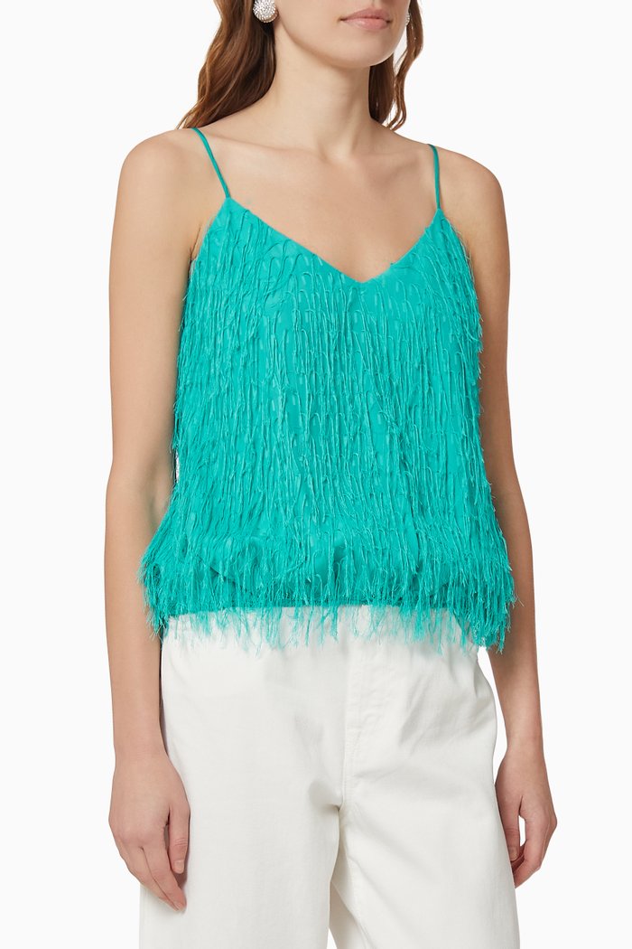 Sfarzoso Fil Coupe Fringed Blouse, Green