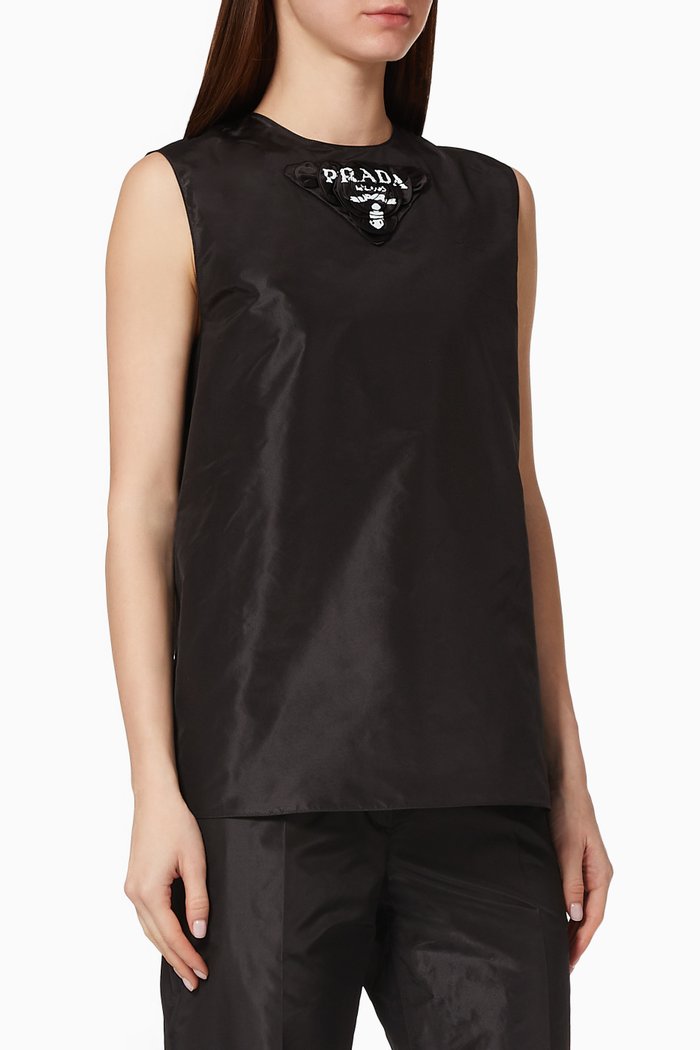 Triangle Logo Taffeta Top, Black