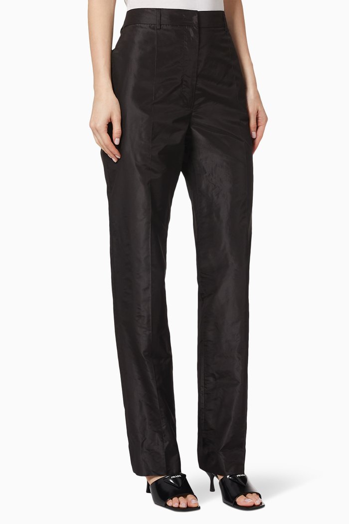 

Taffeta Straight-Fit Trousers, Black