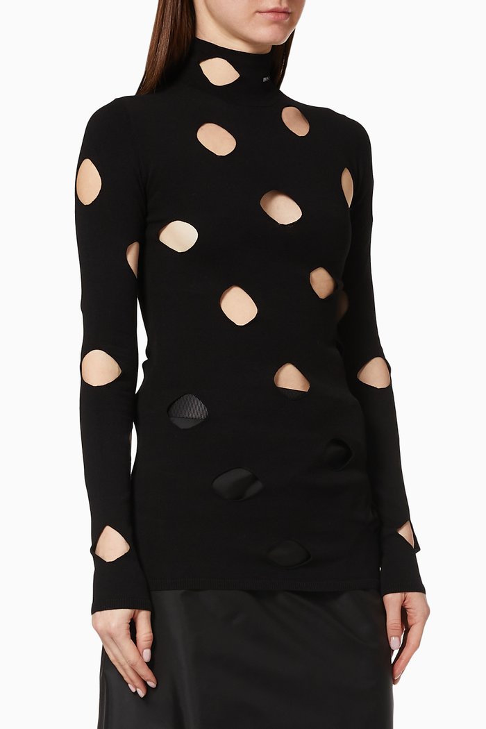 

Openwork Viscose Turtleneck Sweater, Black