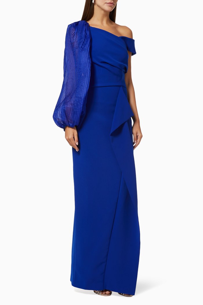 

Draped Gown with Organza Panel, Blue