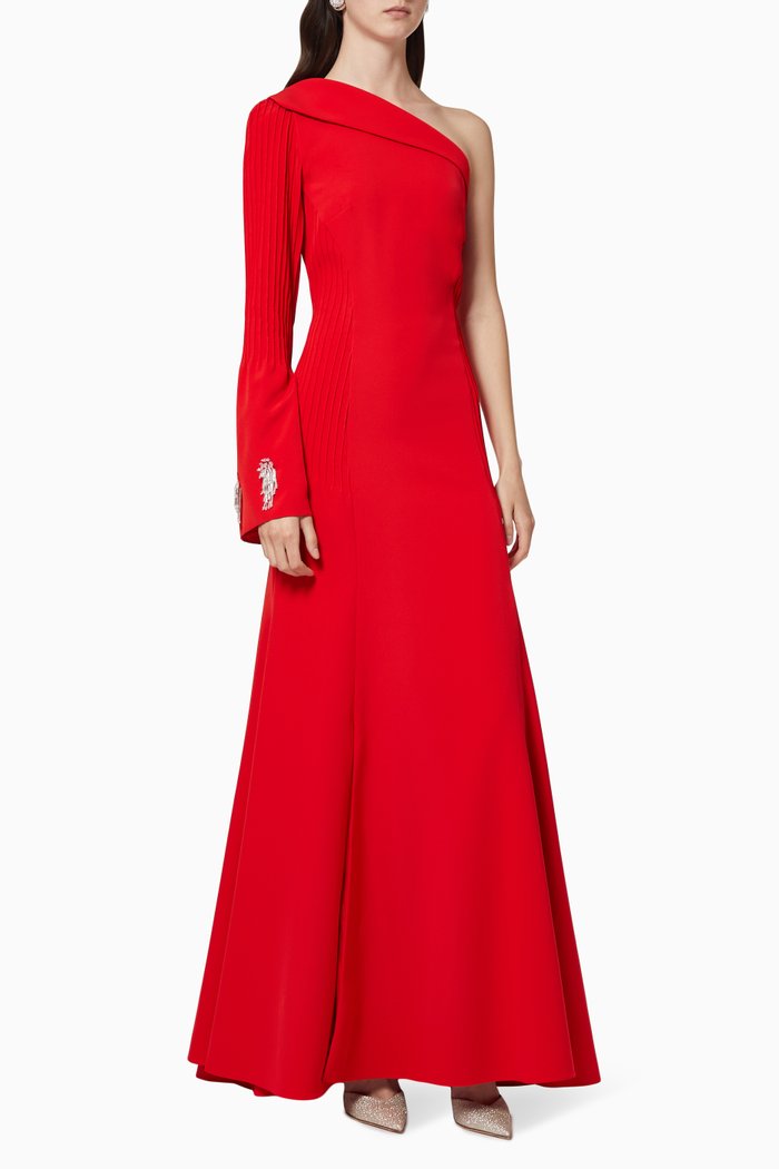 

One-shoulder with Crystal Drop Dress, Red