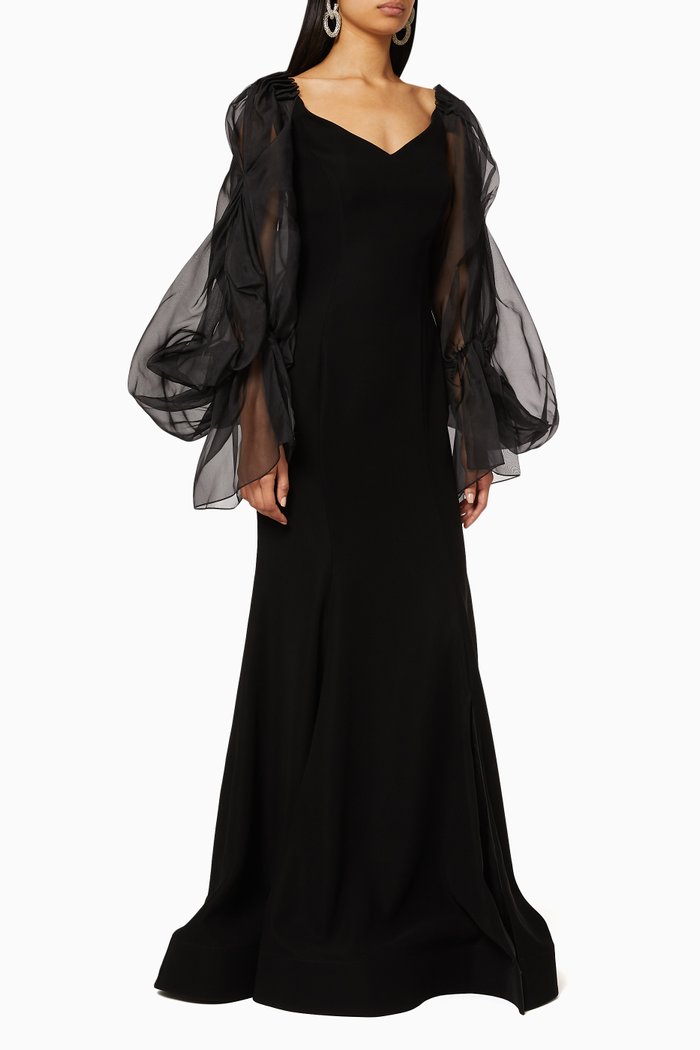 

Off-the-shoulder with Puffy Sleeves Dress, Black