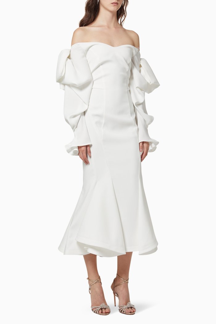Off-the-shoulder Midi Dress, White