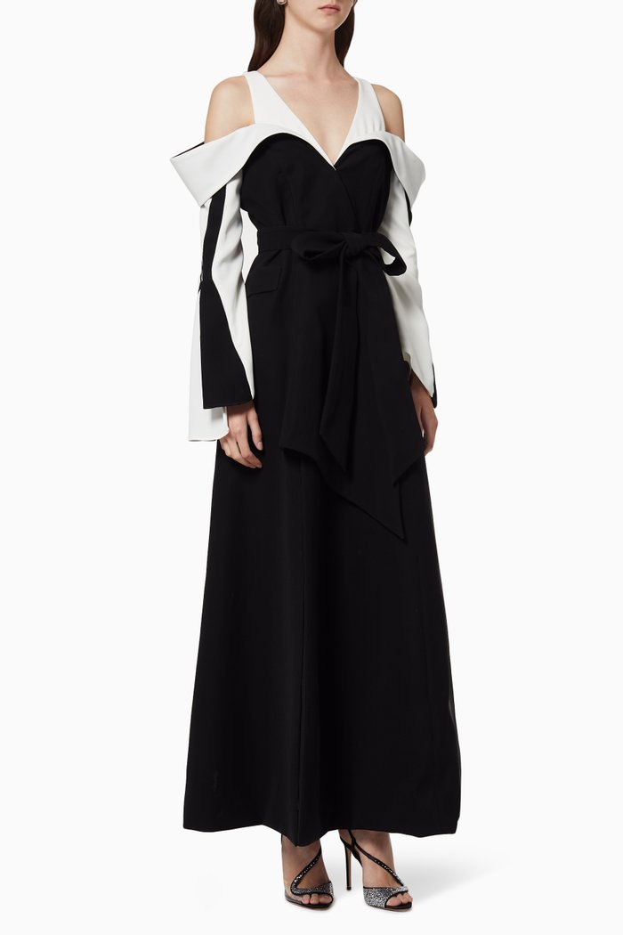 

Cold-Shoulder Block Stripes Dress, Black