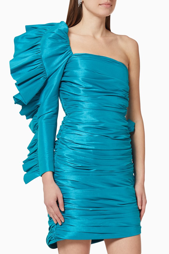 

One Shoulder Crest Dress, Blue