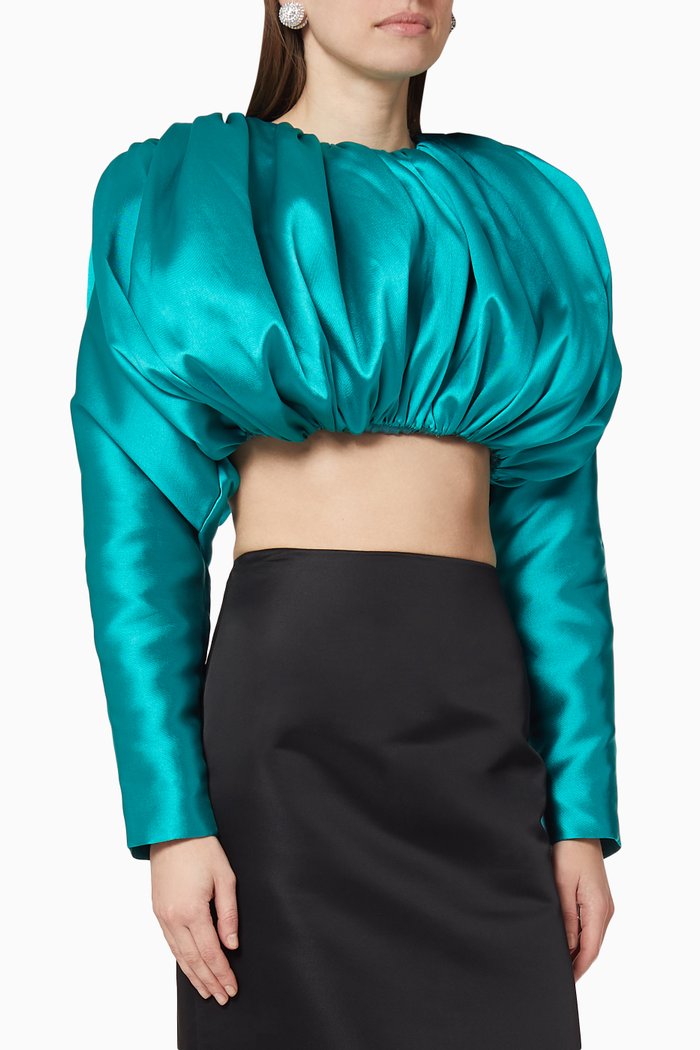 

Silky Puff Sleeve Jacket, Blue