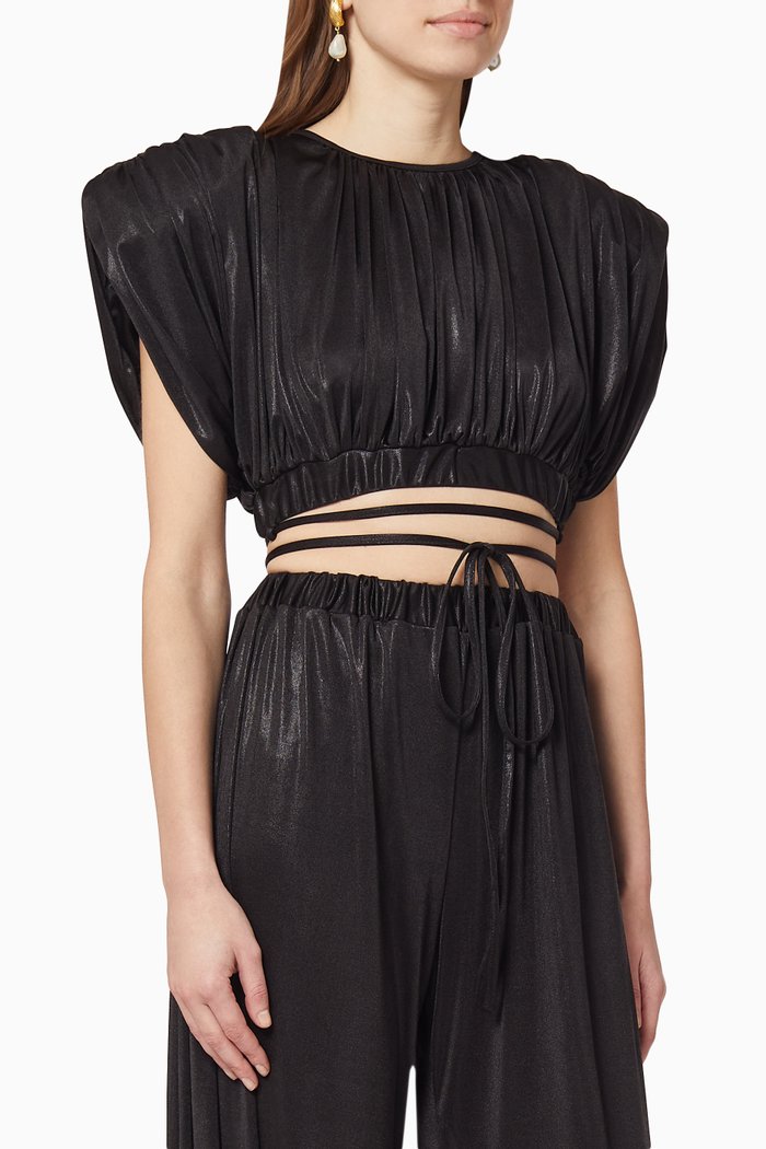

Shimmery Strappy Cropped Top, Black
