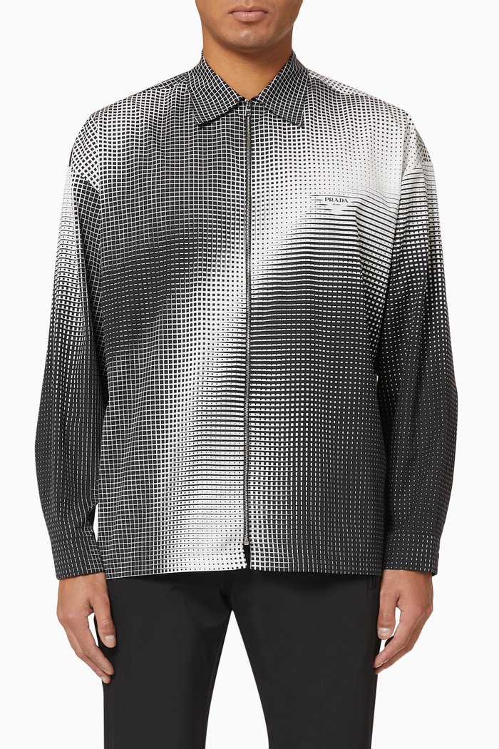 

Digital Square Printed Cotton Poplin Shirt, Grey