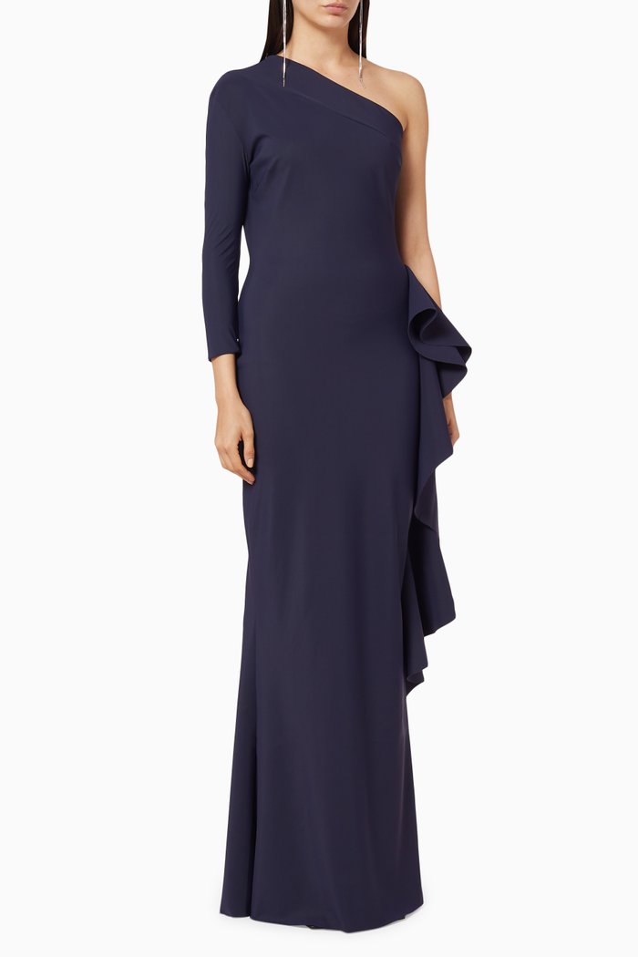 

One Shoulder Jersey Gown, Blue