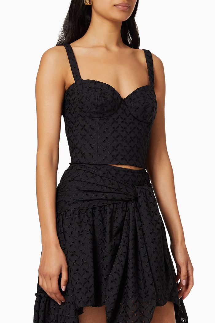 

Plaid Cotton-Linen Crop Top, Black