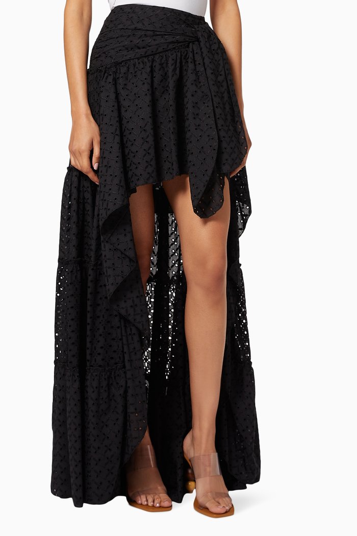 

Plaid Cotton-Linen Skirt, Black