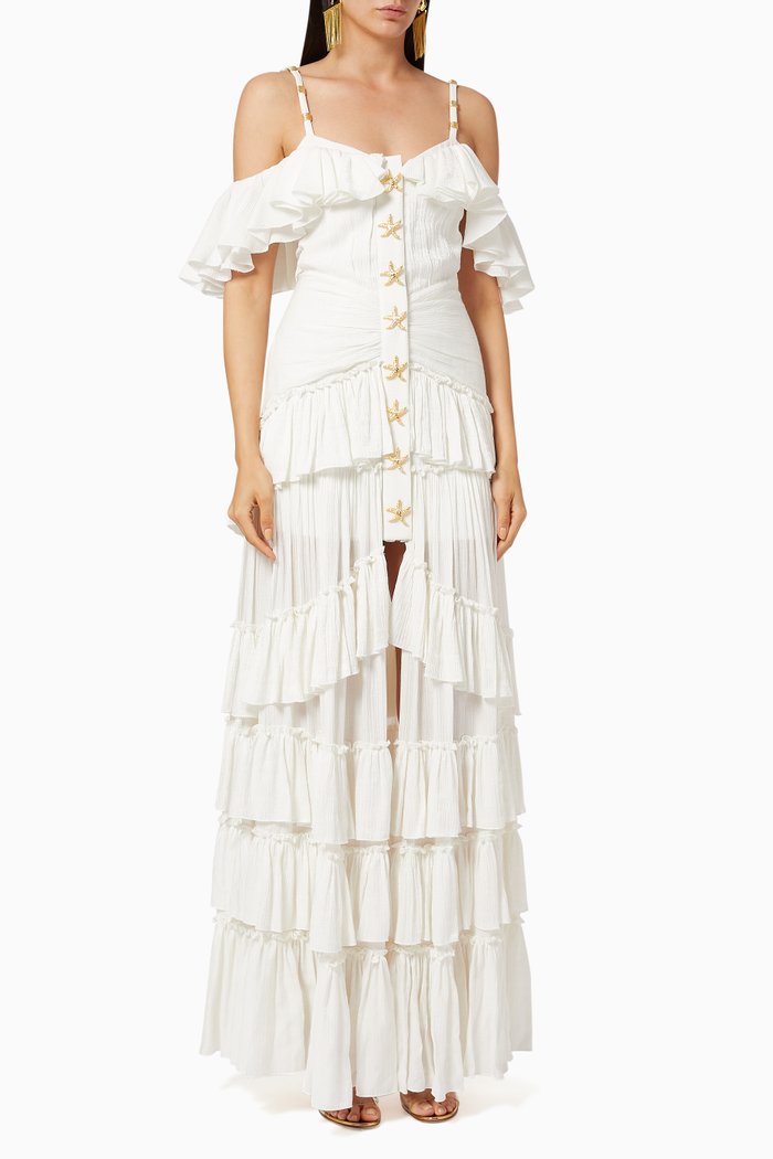 

Draped Off-shoulder Maxi Dress, White