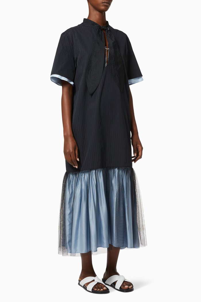 

Reversible Embellished Tie Collar Maxi Dress, Black