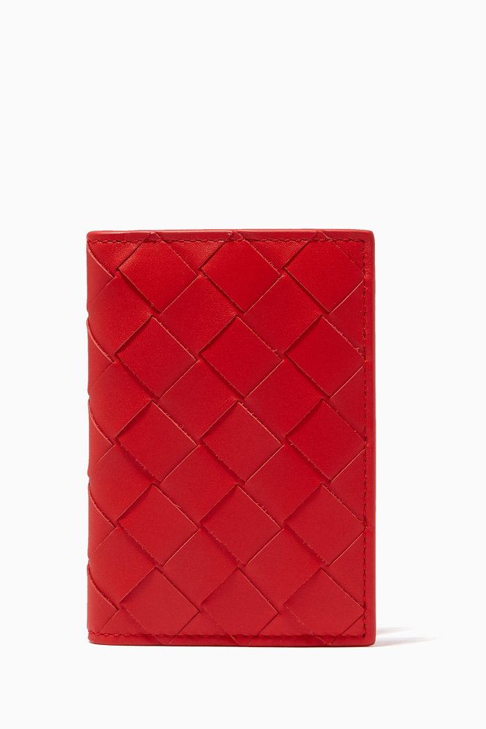 

Bi-fold Card Case in Intrecciato Calfskin, Red