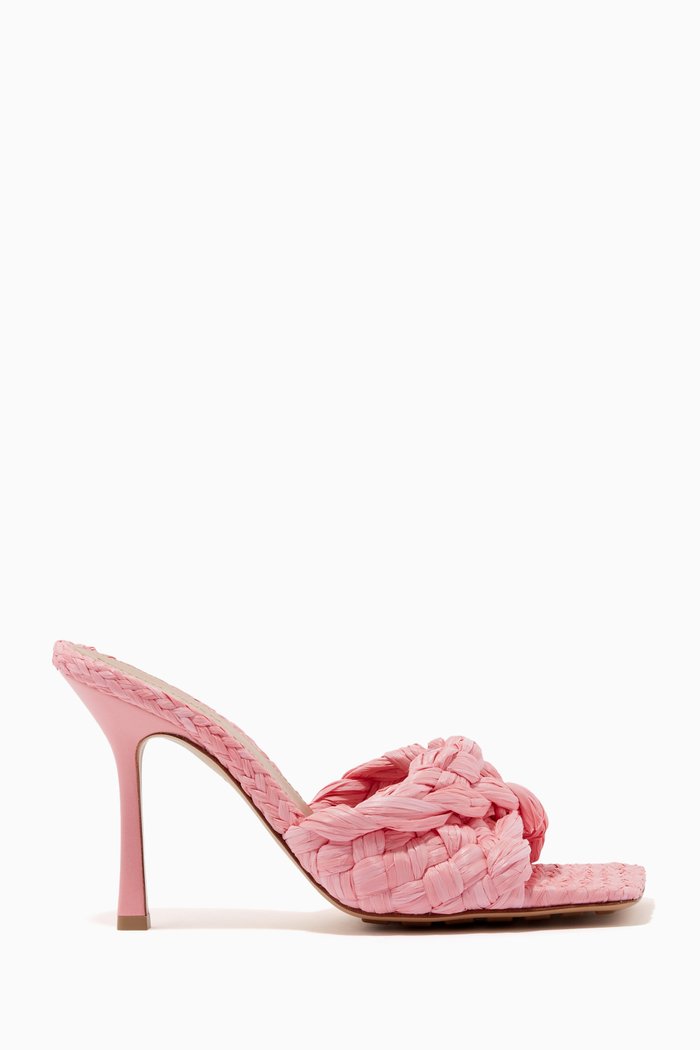 

Stretch Mules in Intrecciato Raffia, Pink