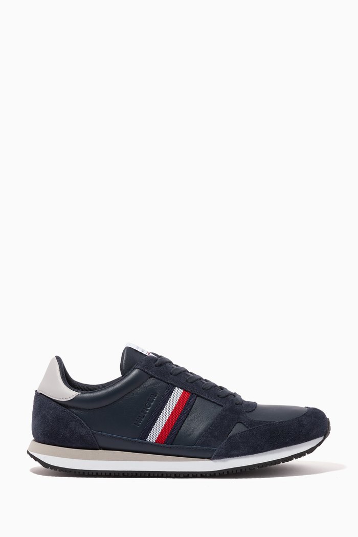 

Runner Lo Stripes Sneakers in Leather, Blue