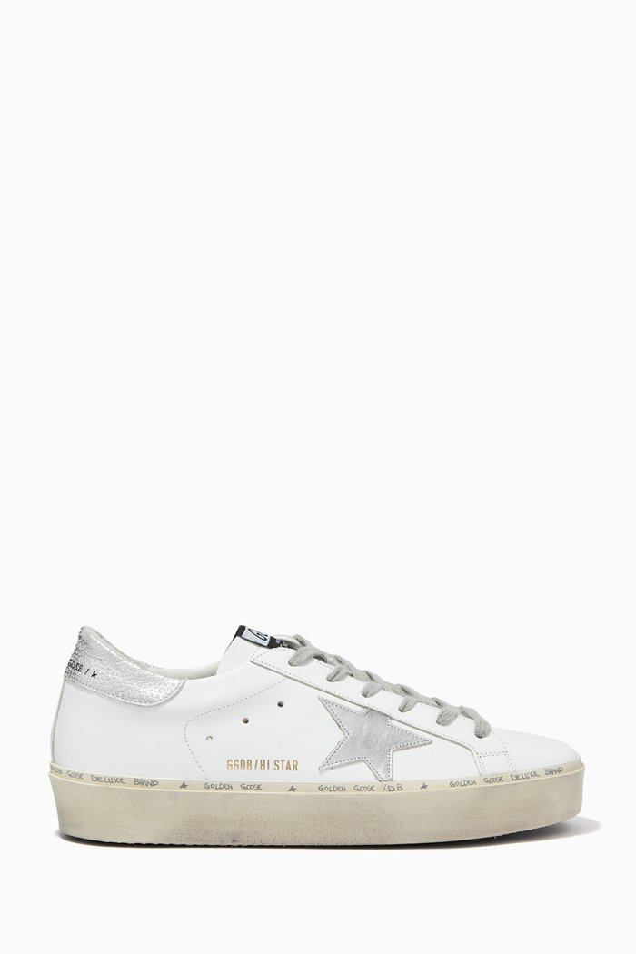 

Hi Star Sneakers with Metallic Leather Star and Heel Tab in Leather, White