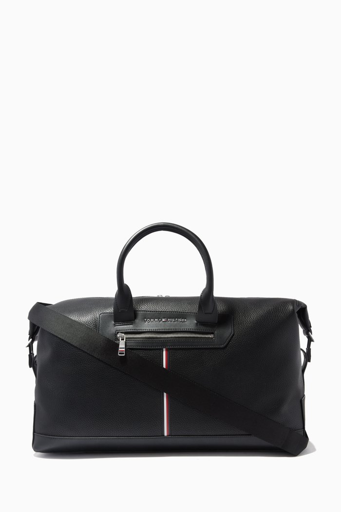 Downtown Signature Detail Duffle Bag in Faux Leather, Black