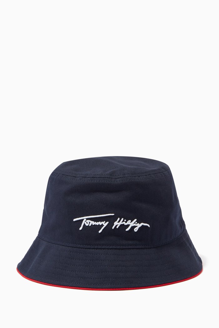 

Signature Contrast Brim Bucket Hat in Organic Cotton, Blue