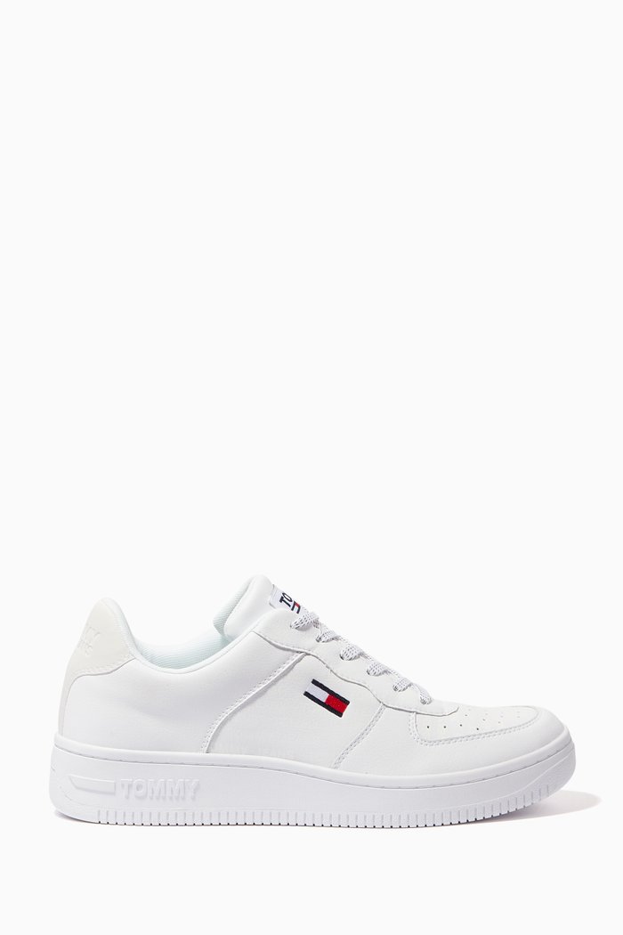 

Fleck Cupsole Sneakers in Mixed Leather, White
