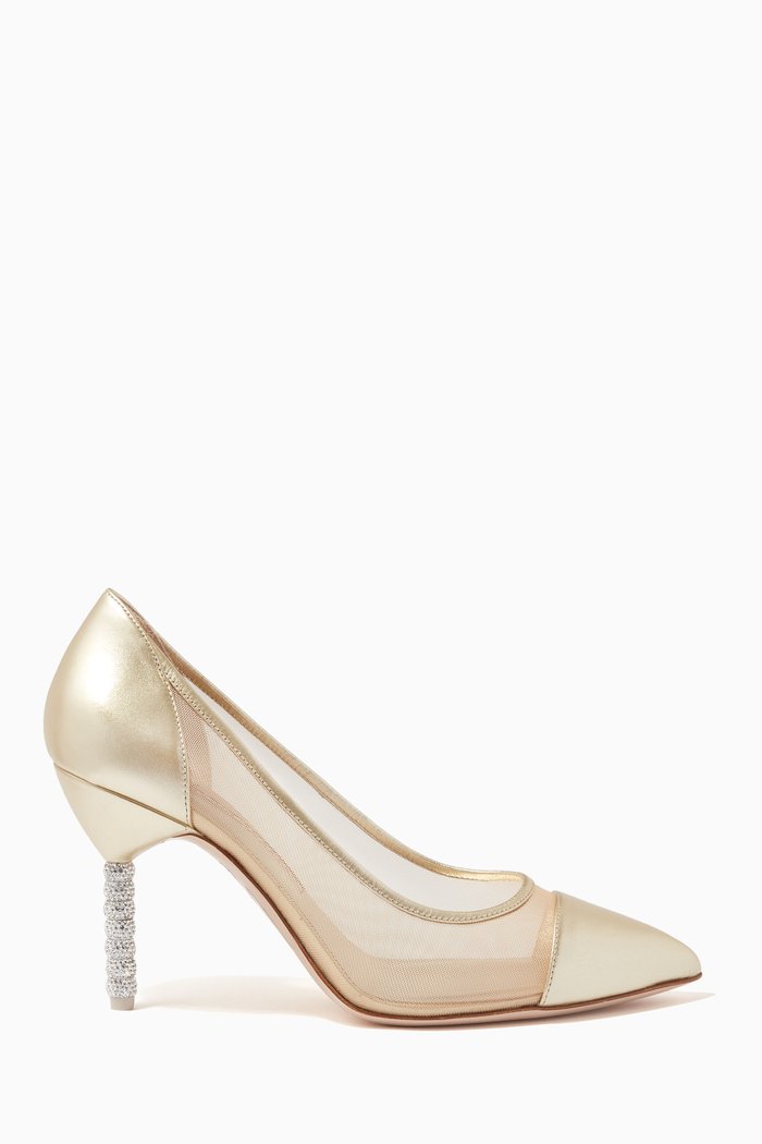 Jasmin Crystal 85 Pumps in Metallic Nappa and Mesh, Gold